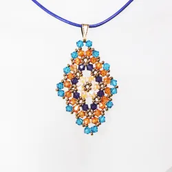 Pendant 40cm - Talia Rhombus M-Purple Leather - Pendant 40cm - Laiton bronze